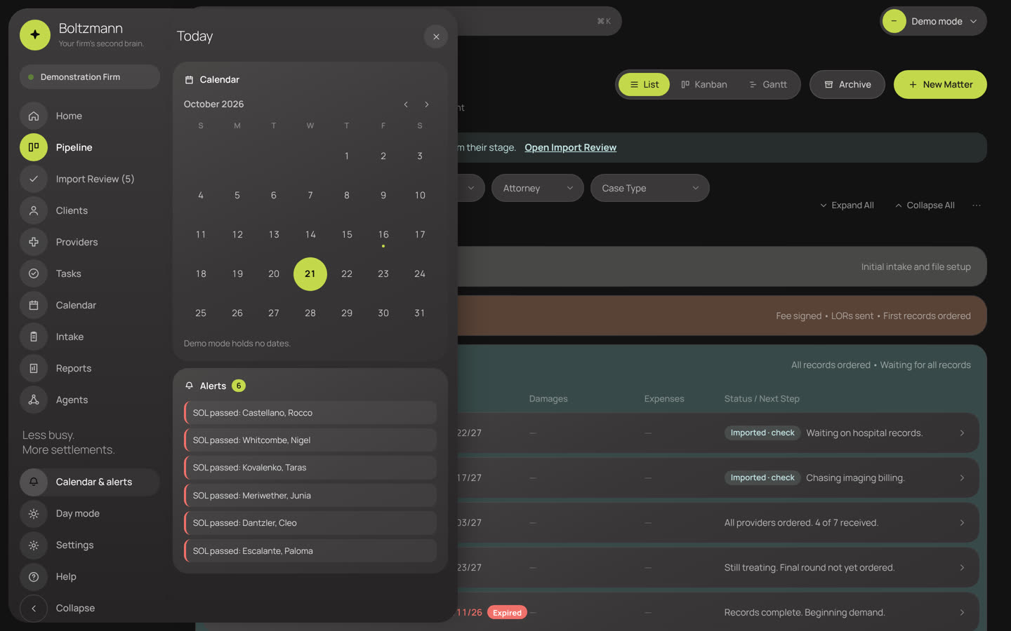 The calendar and alerts panel