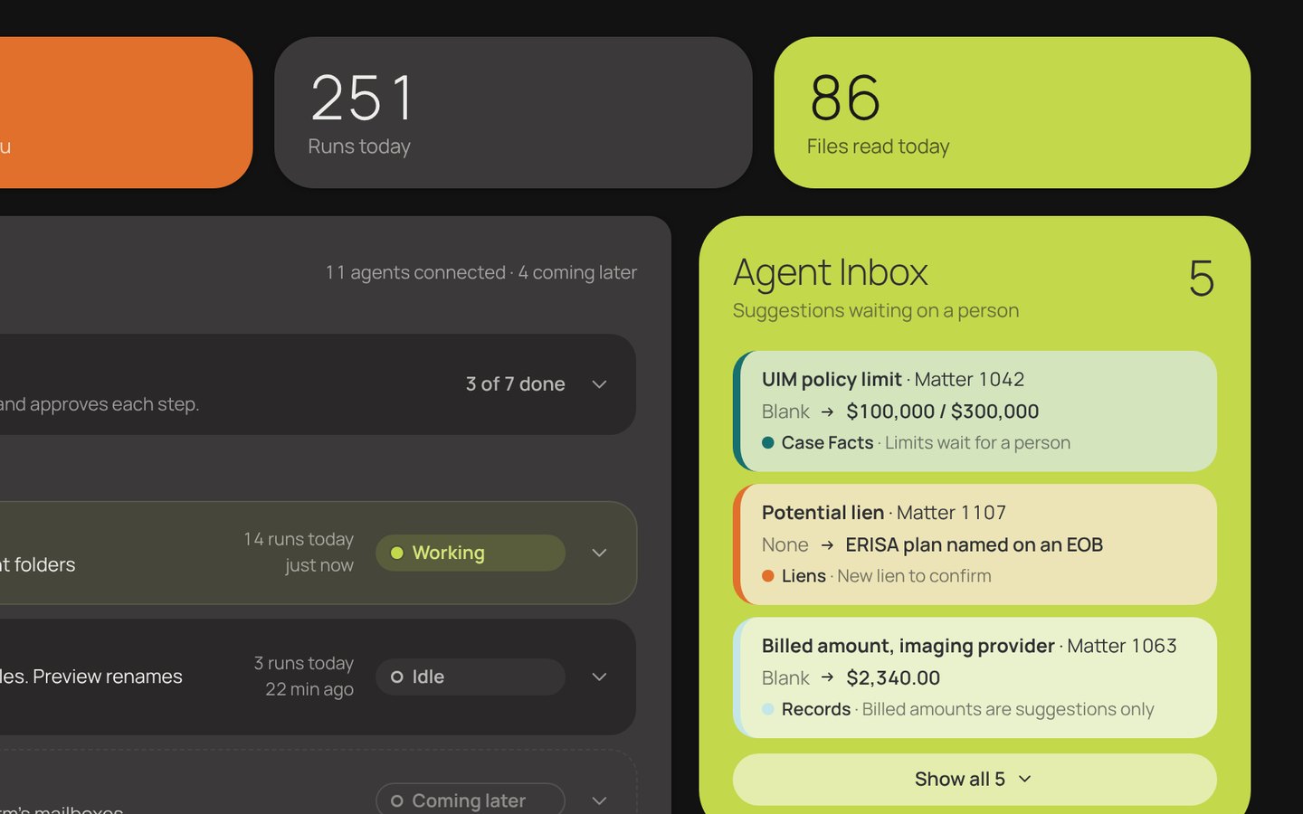 The Agent Inbox with suggestions waiting for a team member